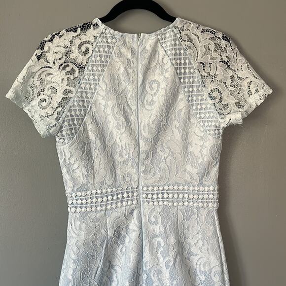 NWT PrettyLittleThing Dusty Blue Frill Hem Lace Bodycon Size 4 - Picture 11 of 12